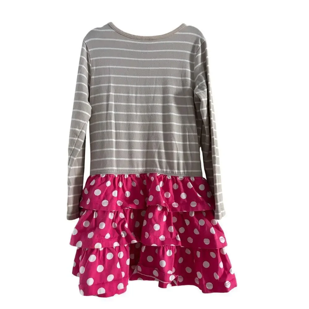 Hanna Andersson Long Sleeve Stripe Polka Dot Ruffled Skirt Dress Size 5